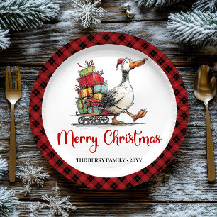 Christmas Funny Goose Whimsical Minimal Party  Paper Plates