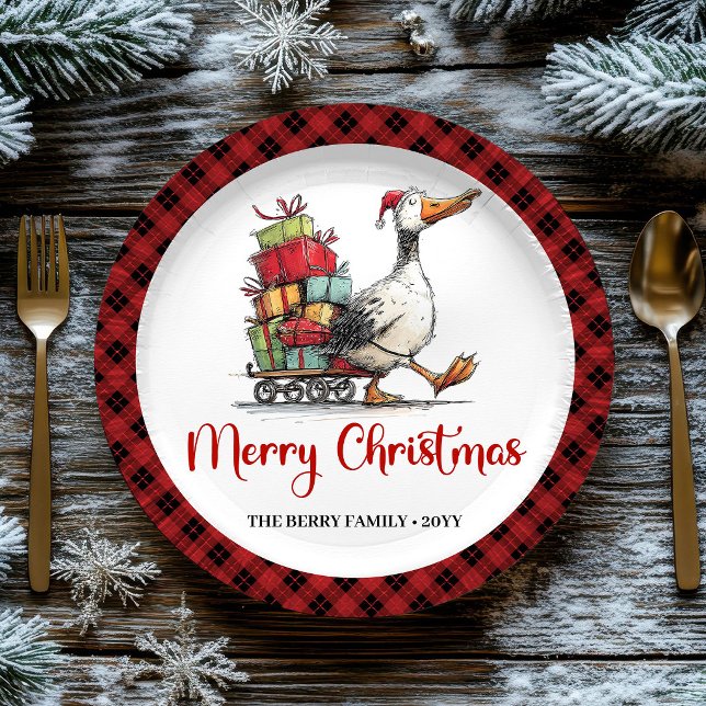 Christmas Funny Goose Whimsical Minimal Party  Paper Plates (Christmas Funny Goose Whimsical Minimal Party Plates)