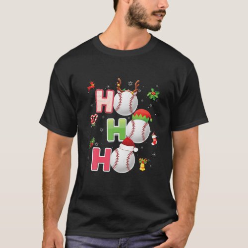 Christmas Funny Ho Ho Ho Baseball Pajama Santa Lov T_Shirt