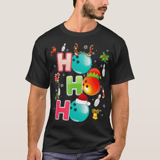 Christmas Funny Ho Ho Ho Bowling Pajama Santa Love T-Shirt (Front)