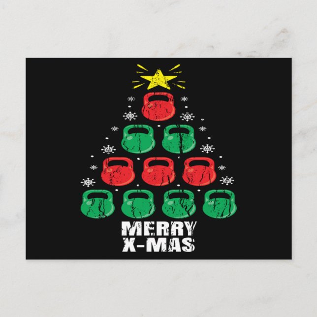 Christmas Funny Kettlebells Tree Holiday Workout Postcard (Front)