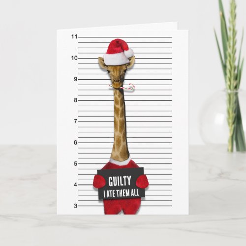 Christmas Funny Mugshot Guilty Giraffe Card