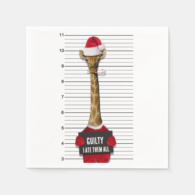 Christmas Funny Mugshot Guilty Giraffe Napkins (Front)