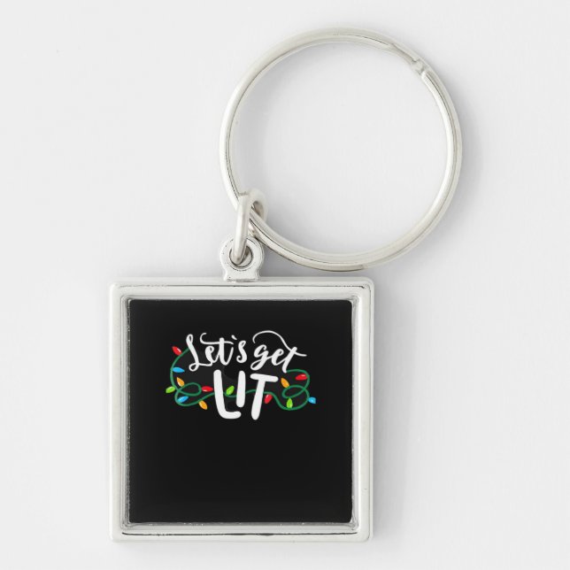 Christmas Funny Pajamas Let's Get Lit Christmas Cl Keychain (Front)