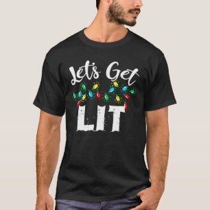 Christmas Funny Pajamas Let's Get Lit Drinking Chr T-Shirt