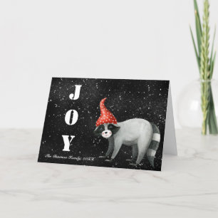 Christmas Funny Raccoon Joy Black Holiday Cards