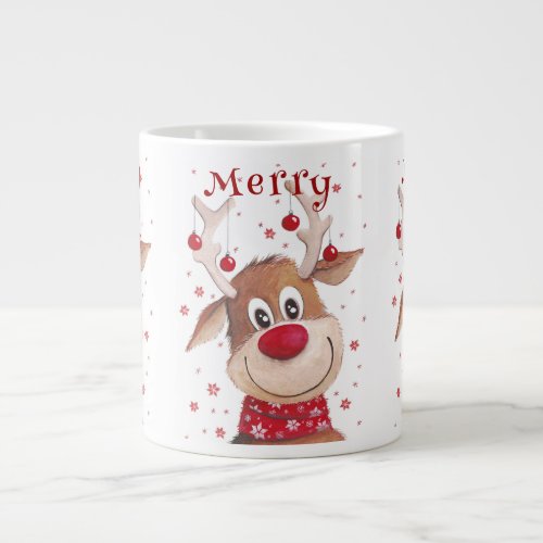 Christmas Funny Reindeer Antlers withRed Ornaments Giant Coffee Mug