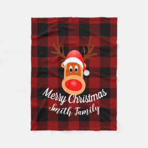 Christmas Funny Reindeer Buffalo Plaid Custom Fleece Blanket