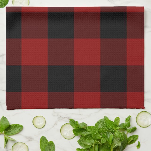 Christmas Funny Reindeer Buffalo Plaid Custom Kitchen Towel (Folded)