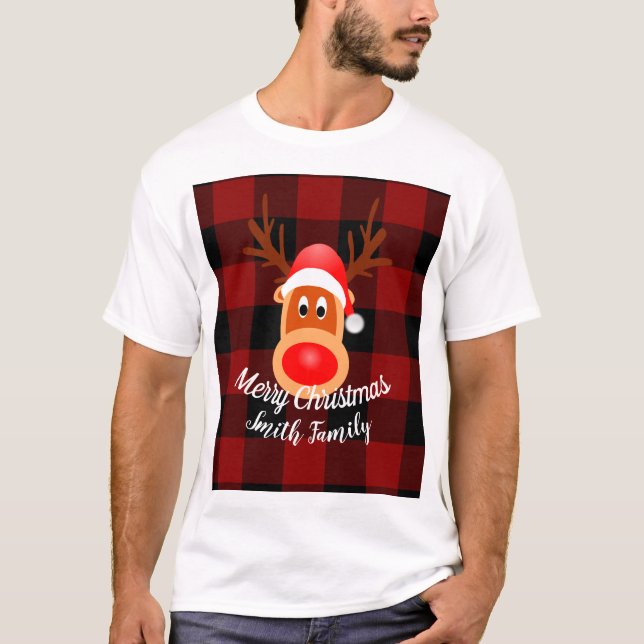 Christmas Funny Reindeer Buffalo Plaid Custom T-Shirt (Front)