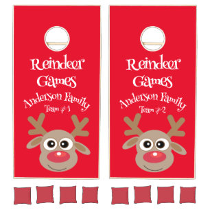 Christmas Funny Reindeer Cartoon Novelty Cute Red Cornhole Set