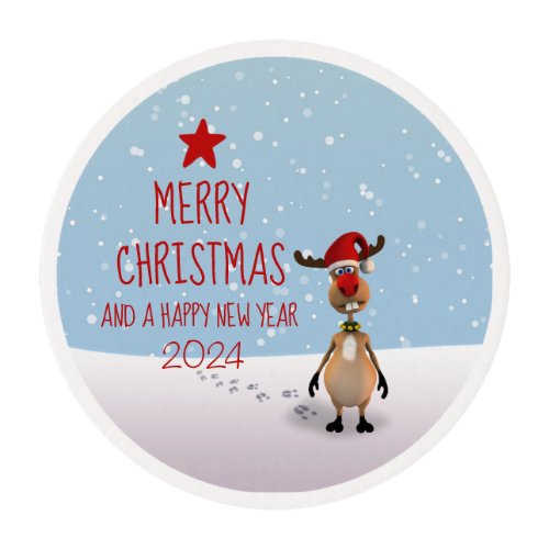 Christmas Funny Reindeer New Year Tree 2024 Edible Frosting Rounds