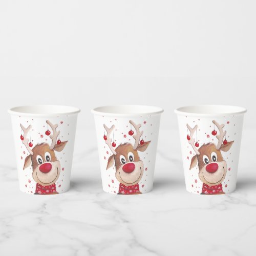 Christmas Funny Reindeer Red Ornaments Paper Cups