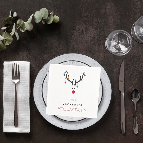 Christmas funny reindeer white red monogram napkins