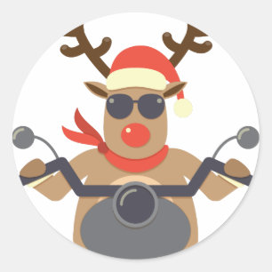 Christmas Funny Rudolf Biker Motorcycle Classic Round Sticker
