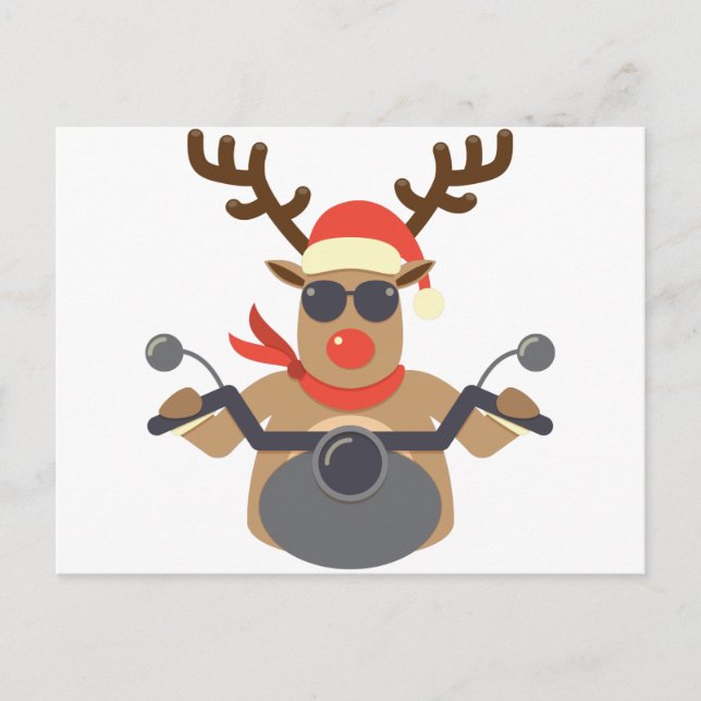 Christmas Funny Rudolf Biker Motorcycle Holiday Postcard (Front)