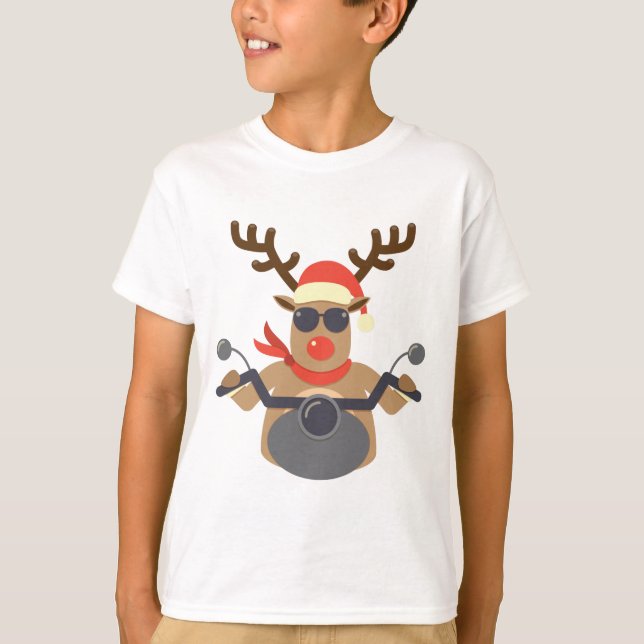 Christmas Funny Rudolf Biker Motorcycle T-Shirt (Front)