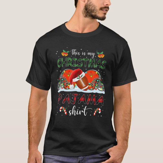 Christmas Funny Rugby Ball Santa Hat Lights Sport T-Shirt (Front)