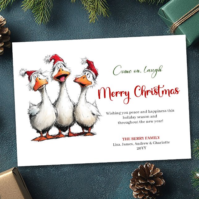 Christmas Funny Silly Geese Cartoon Greeting Card (Christmas Funny Silly Geese Cartoon Greeting Card)