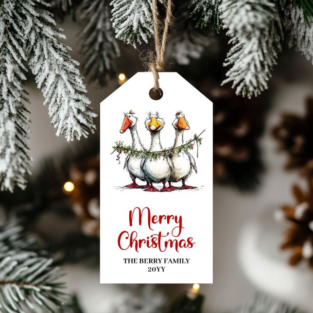 Christmas Funny Silly Geese Minimal Gift Tag Art (Christmas Funny Silly Geese Minimal Gift Tag Art)