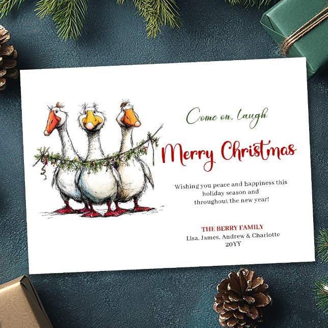 Christmas Funny Silly Geese Minimal Greeting Card (Christmas Funny Silly Geese Minimal Greeting Card)