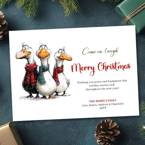 Christmas Funny Silly Geese Whimsy Greeting Card