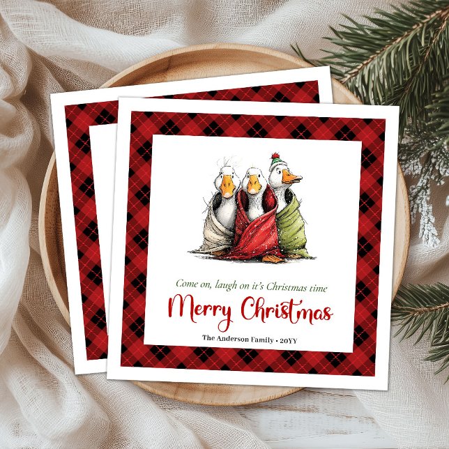 Christmas Funny Silly Geese Whimsy Paper Napkins (Christmas Funny Silly Geese Whimsy Paper Napkins)