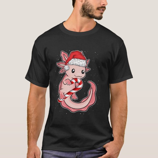 Christmas Funny Smiling Axolotl Candy Cane Sweet L T-Shirt (Front)