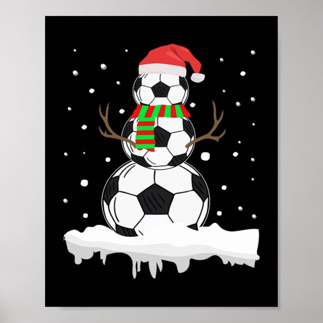 Christmas Funny Soccer Ball Snowman Xmas Sport Poster (Front)