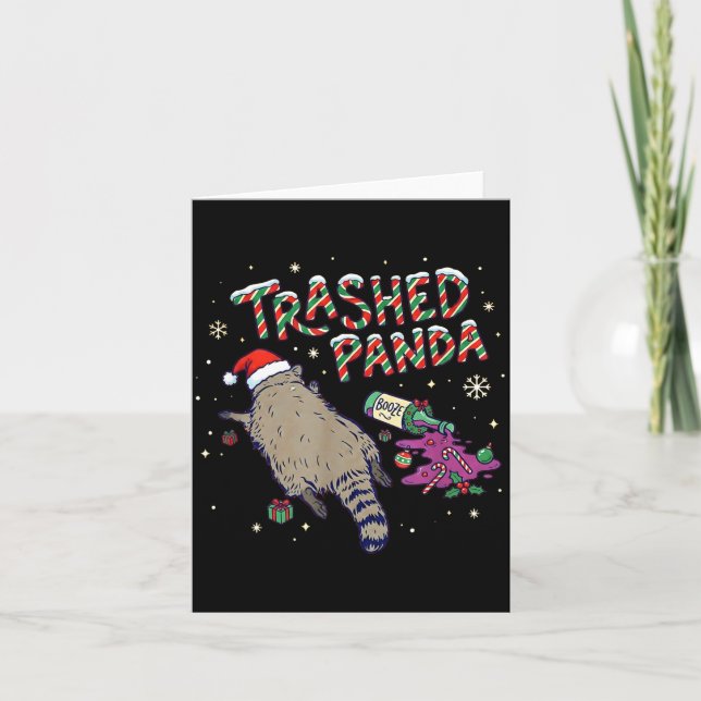 Christmas Funny Trashed Panda Racoon Gets Drunk Xm Card (Front)