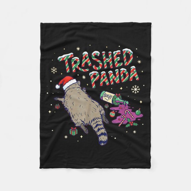 Christmas Funny Trashed Panda Racoon Gets Drunk Xm Fleece Blanket (Front)