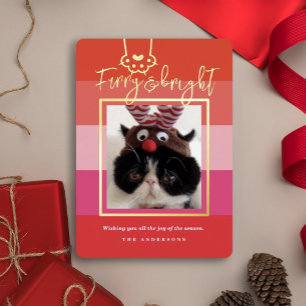 Christmas Furry & Bright Pet Photo Red Foil Holiday Card
