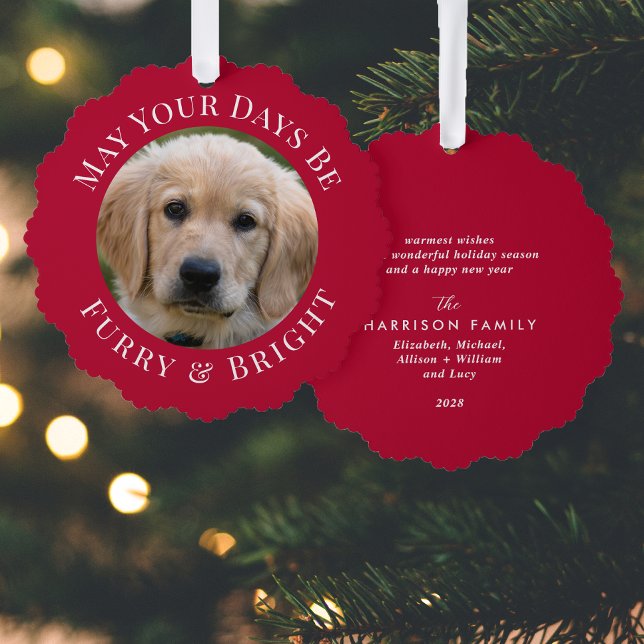 Christmas Furry Bright Pet Photo Red Holiday Ornament Card (Share the love and warmth of the holiday season with a photo paper ornament card)