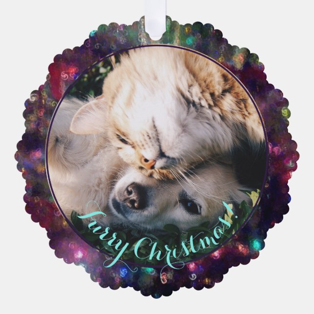 Christmas Furry Christmas Photo Template Ornament Card (Front)