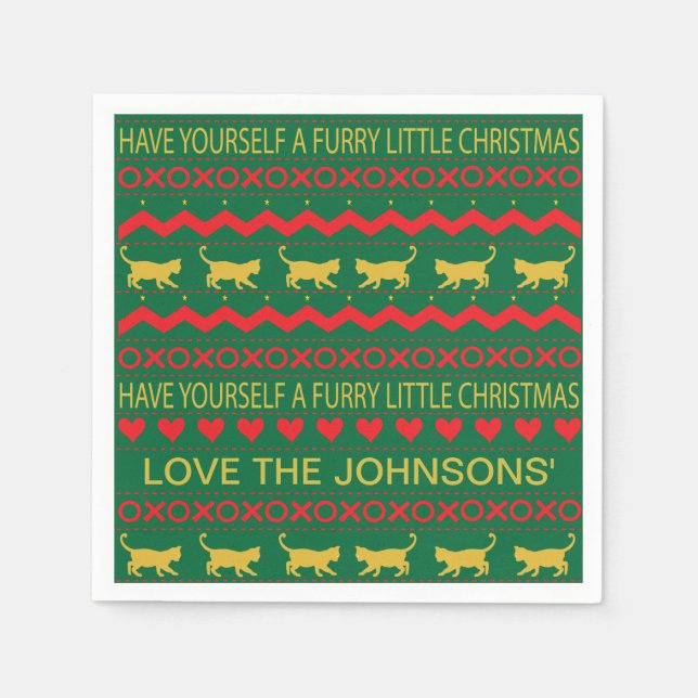 Christmas Furry Little Cats Napkins (Front)