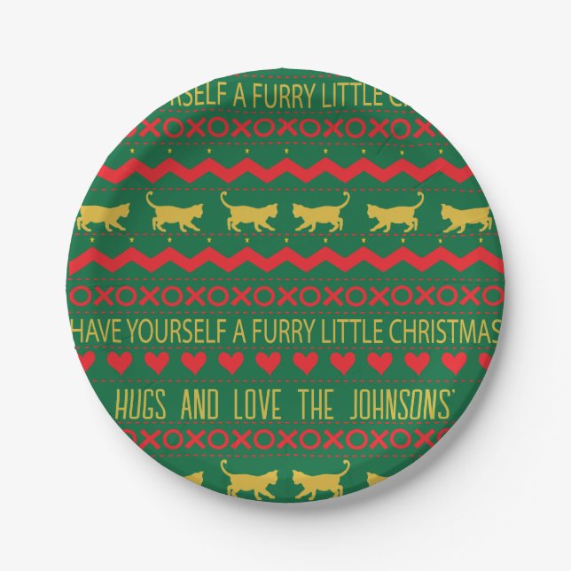 Christmas Furry Little Cats Paper Plates (Front)