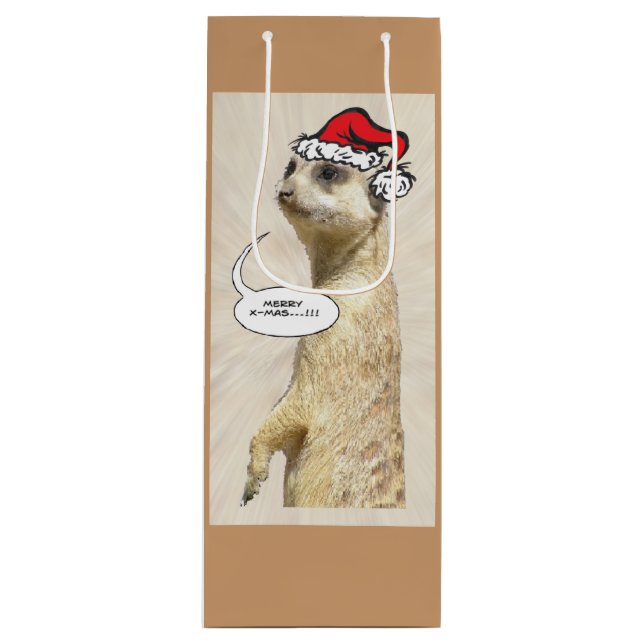 Christmas Furry Meerkat BROWN Wine Bag (Front)