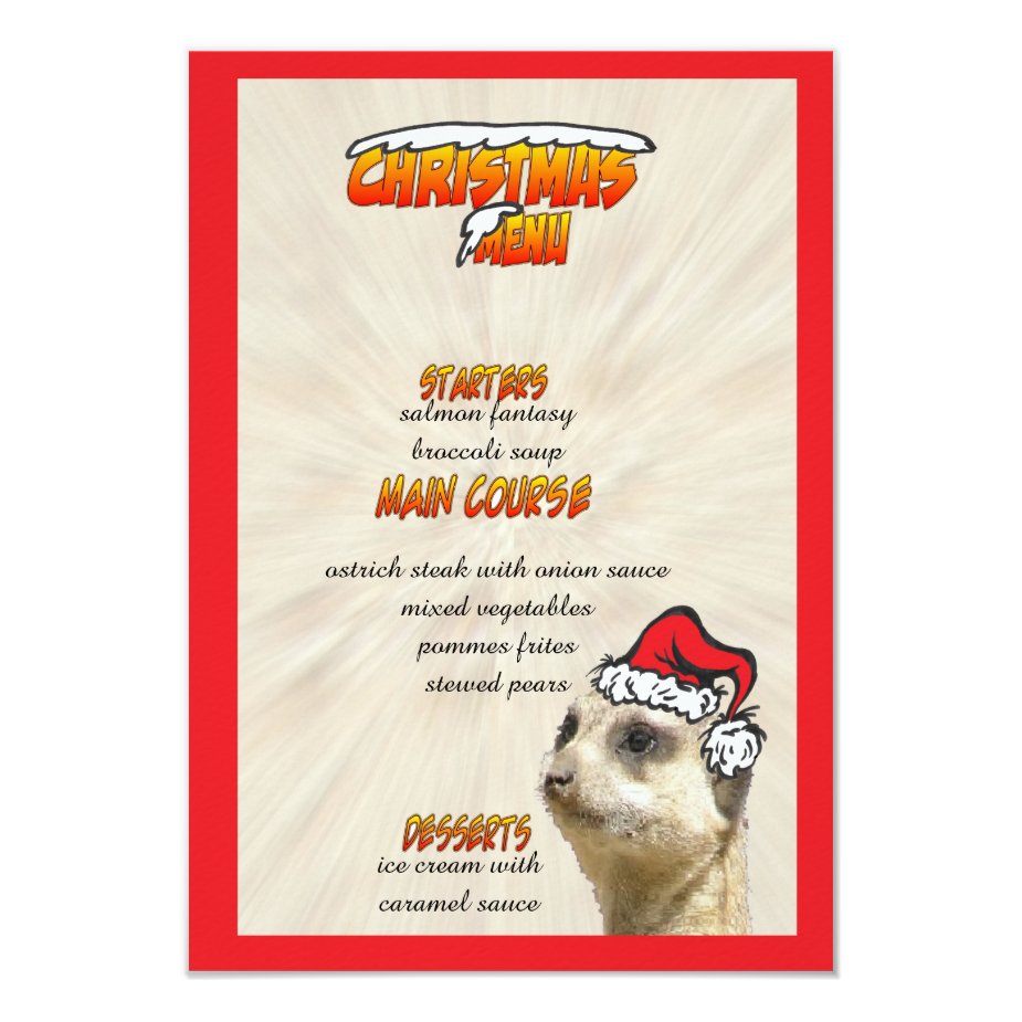 Christmas Furry Meerkat Menu Invitation