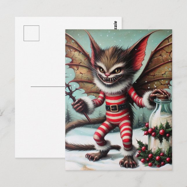 Christmas Furry Monster With Milk Bottle  Postcard (Front/Back)