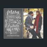 Christmas Future Mr. and Mrs. Photo Save The Date Announcement Postcard<br><div class="desc">This modern and chic postcard doubles as a Christmas card and Save the Date Announcement. It features hand lettered calligraphy artwork that says "Merry Christmas from the future Mr. and Mrs" all on a trendy chalkboard background. Additional colors and design alterations available upon request.</div>