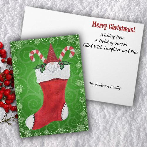 Christmas Game Candy Canes Holly in Red Stocking Holiday Card