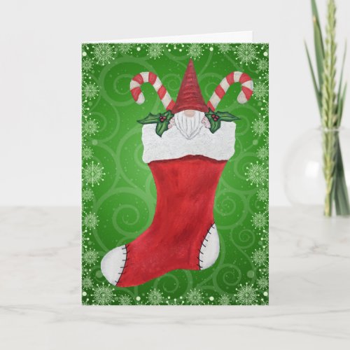 Christmas Game Candy Canes Holly in Red Stocking Holiday Card