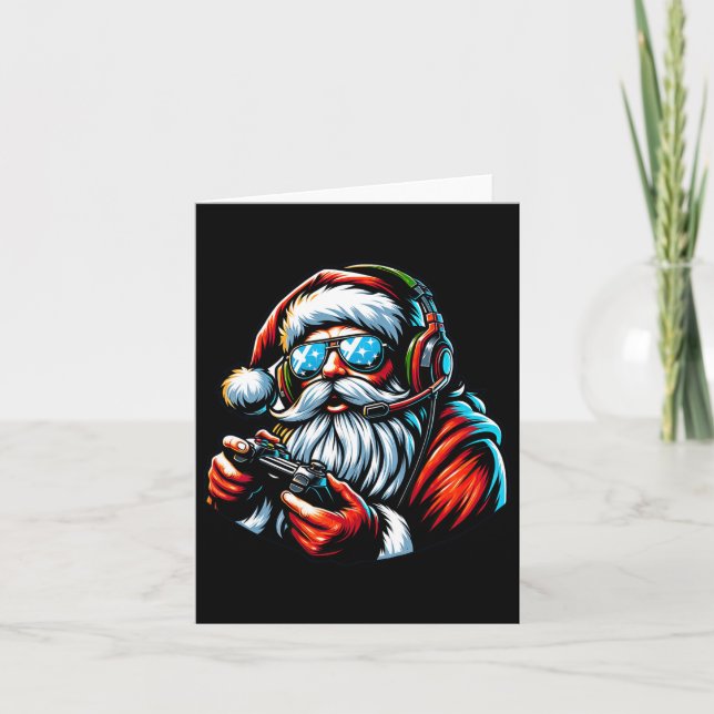 Christmas Gamer Boys Video Game Santa Xmas 1  Card (Front)