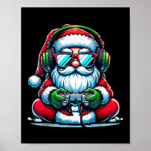 Christmas Gamer Boys Video Game Santa Xmas Poster