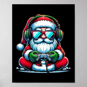 Christmas Gamer Boys Video Game Santa Xmas Poster