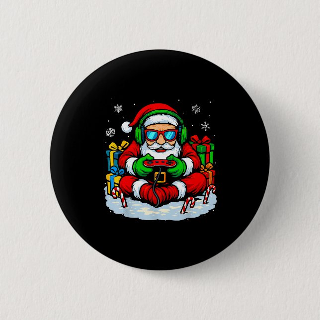 Christmas Gamer Boys Video Game Xmas Funny Santa G Button (Front)