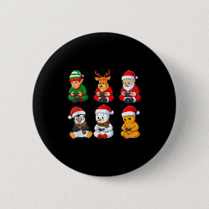 Christmas Gamer Boys Video Games Santa Elf Reindee Button