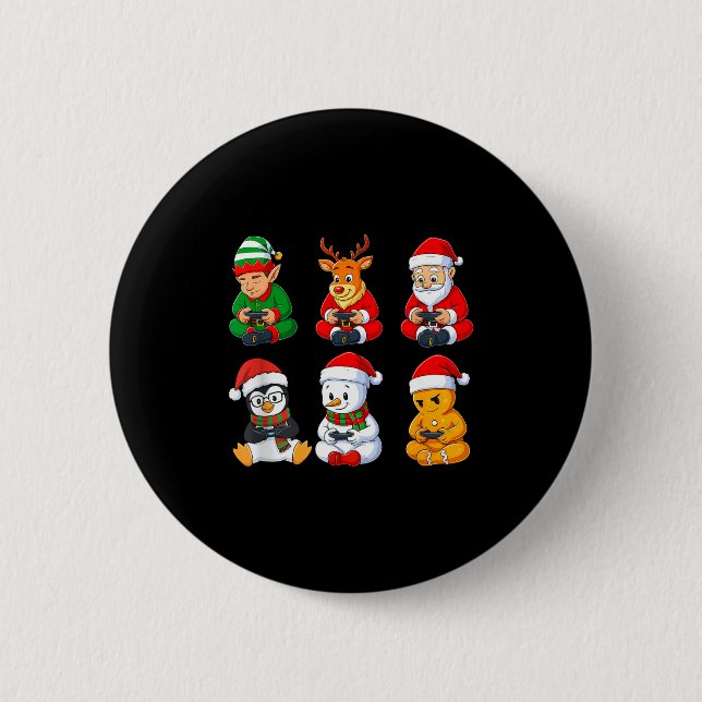 Christmas Gamer Boys Video Games Santa Elf Reindee Button (Front)
