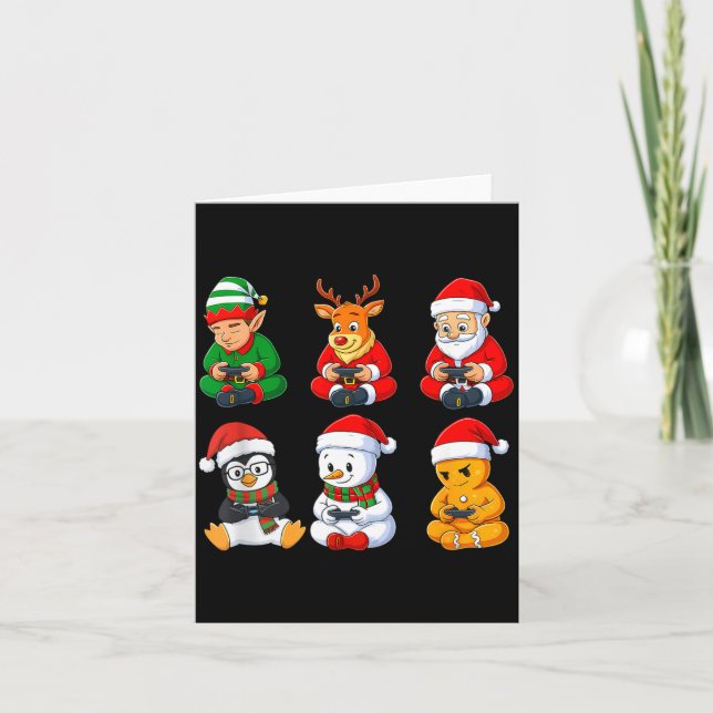 Christmas Gamer Boys Video Games Santa Elf Reindee Card (Front)