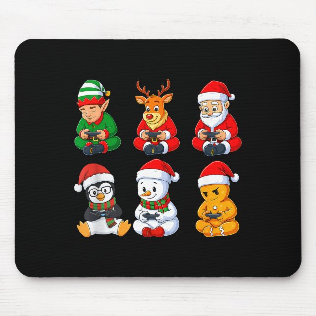 Christmas Gamer Boys Video Games Santa Elf Reindee Mouse Pad (Front)
